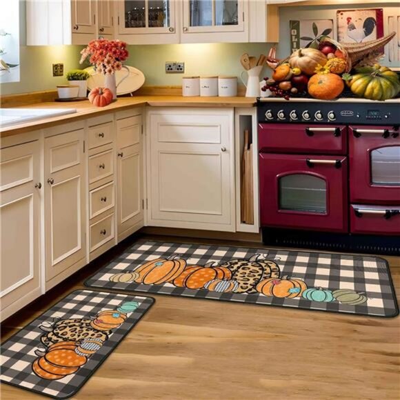 Fall Kitchen Rugs and Mats Set of 2, Thanksgiving Non-Slip Backing Decorations - Picture 5 of 7